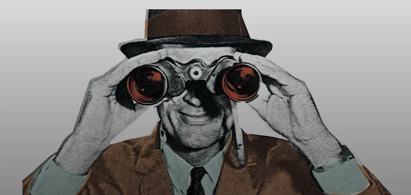 Illustratie bij het artikel in het Noordhollands Dagblad: een man met verrekijker